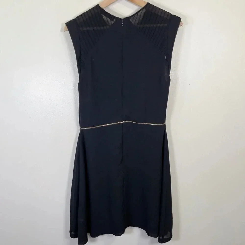 Sandro Paris Fit And Flare Gold Tone Waist Chiffon Black  Dress - Picture 16 of 16